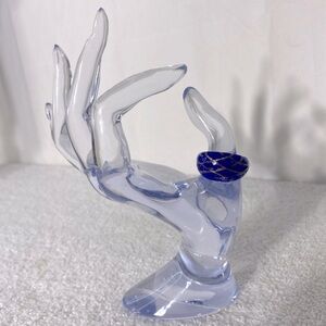 Vintage Art Glass Handmade Blue Silver Glitter  Band Ring